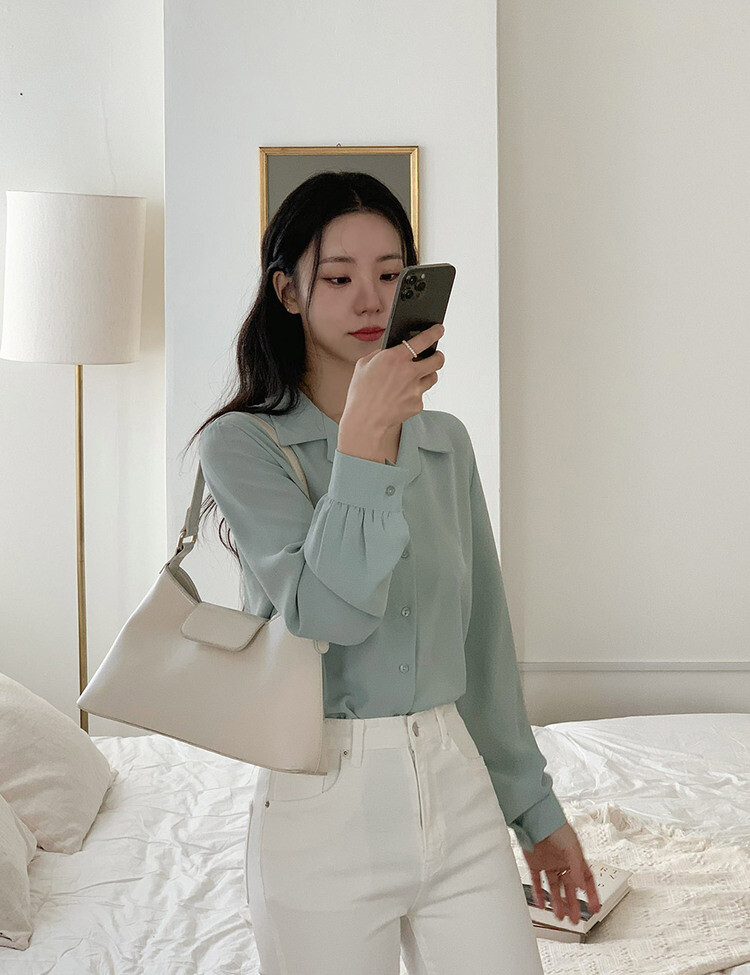 [F/L사이즈] 구김없는 오픈카라 찰랑셔츠 (7color) 민트