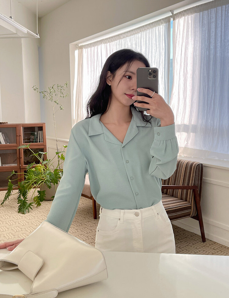 [F/L사이즈] 구김없는 오픈카라 찰랑셔츠 (7color) 민트
