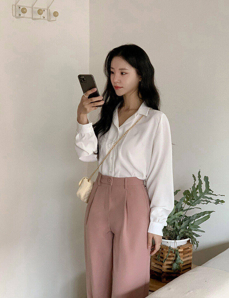 [F/L사이즈] 구김없는 오픈카라 찰랑셔츠 (7color) 아이보리