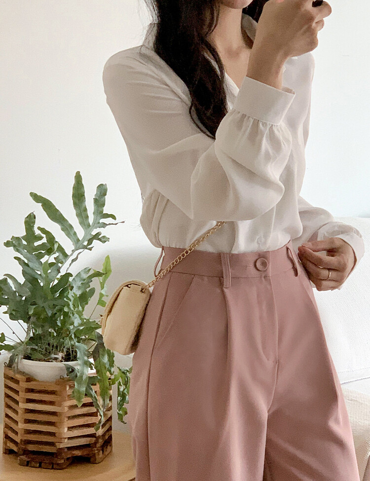 [F/L사이즈] 구김없는 오픈카라 찰랑셔츠 (7color) 아이보리