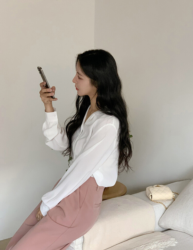 [F/L사이즈] 구김없는 오픈카라 찰랑셔츠 (7color) 아이보리