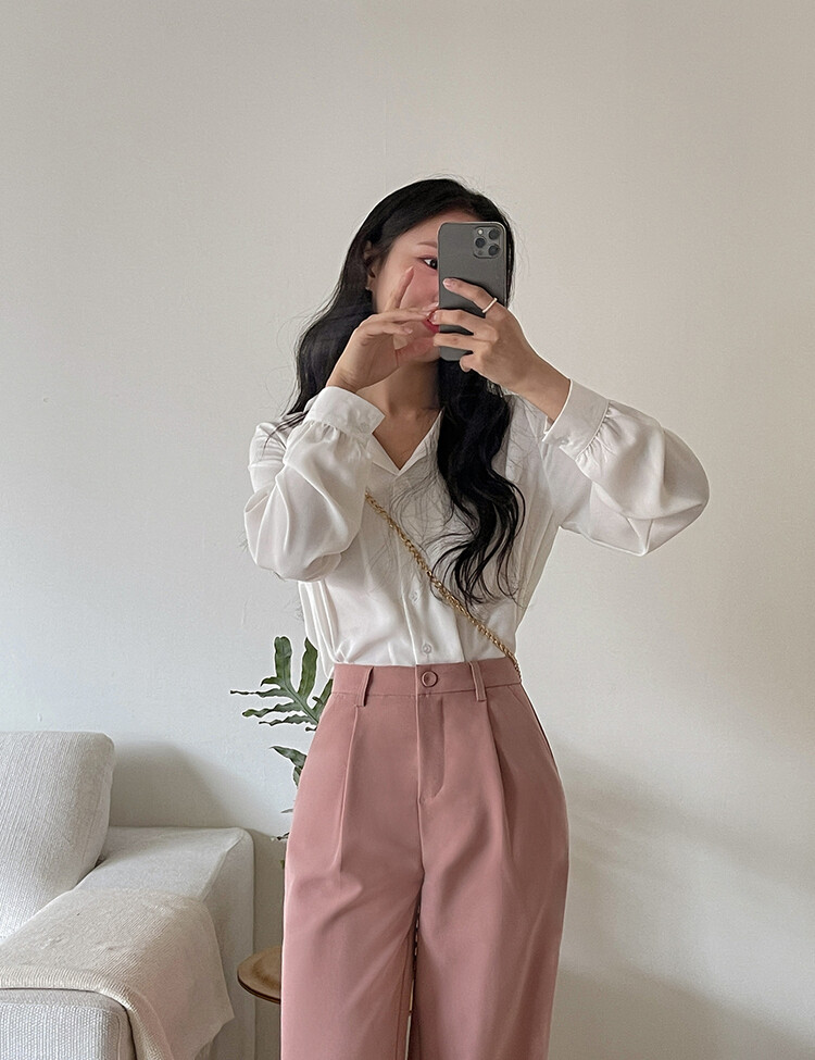 [F/L사이즈] 구김없는 오픈카라 찰랑셔츠 (7color) 아이보리