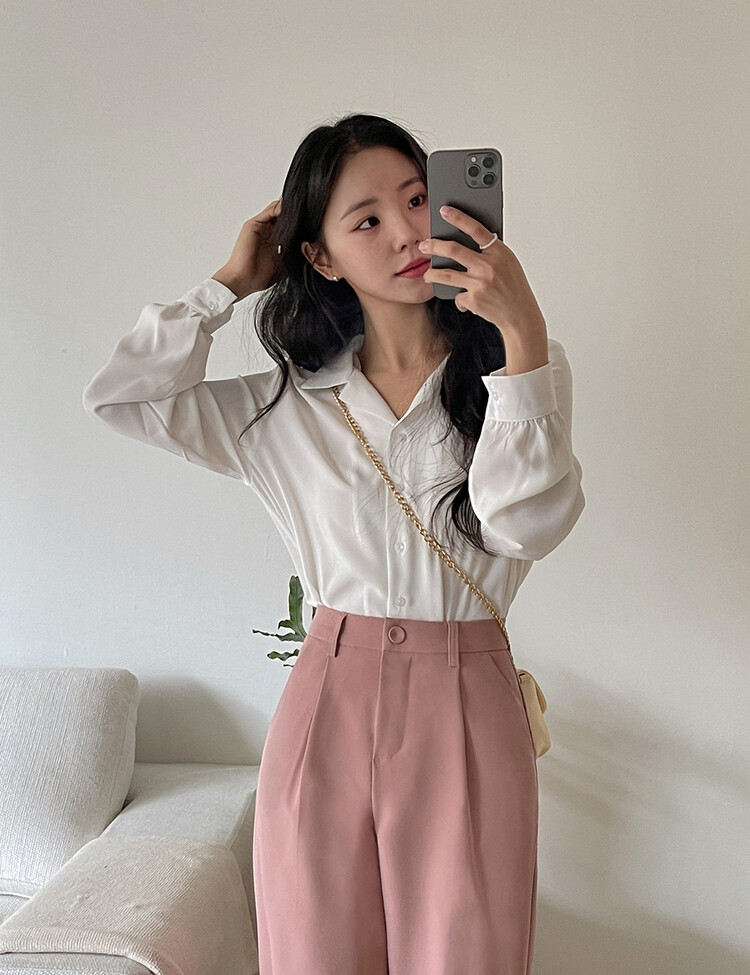 [F/L사이즈] 구김없는 오픈카라 찰랑셔츠 (7color) 아이보리