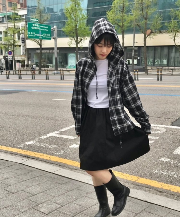 ルーズフィットフードチェックシャツ｜シャツ｜韓国ファッション通販 SONA