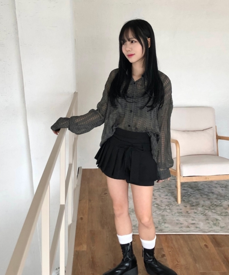 ツーウェイプリーツリボンミニスカート BLACK