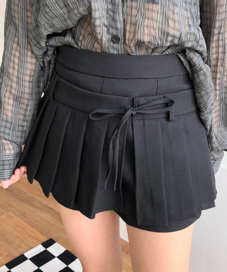 ツーウェイプリーツリボンミニスカート BLACK