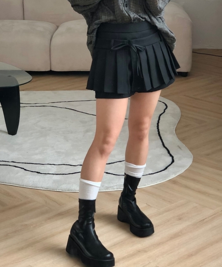 ツーウェイプリーツリボンミニスカート BLACK
