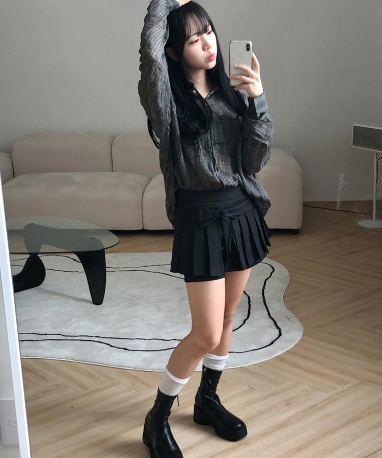 ツーウェイプリーツリボンミニスカート BLACK