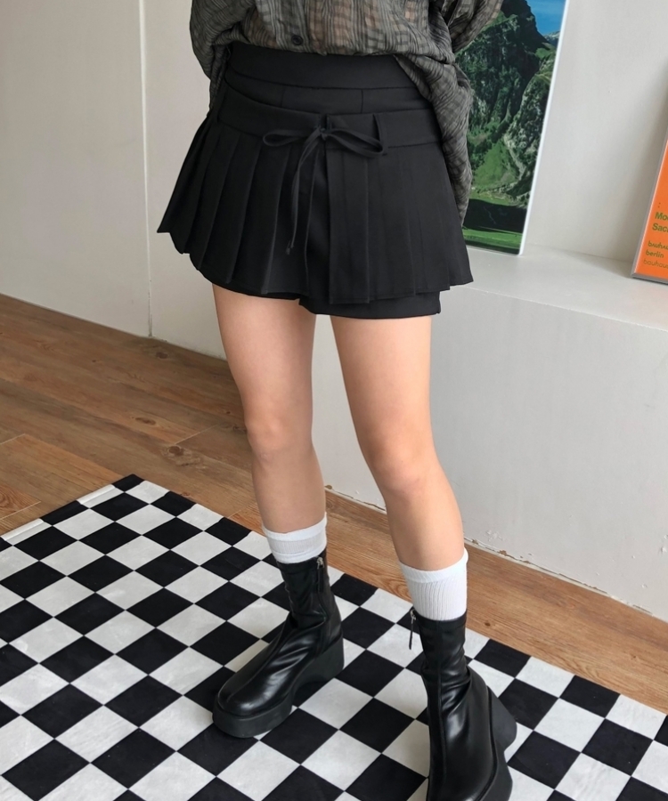 ツーウェイプリーツリボンミニスカート BLACK