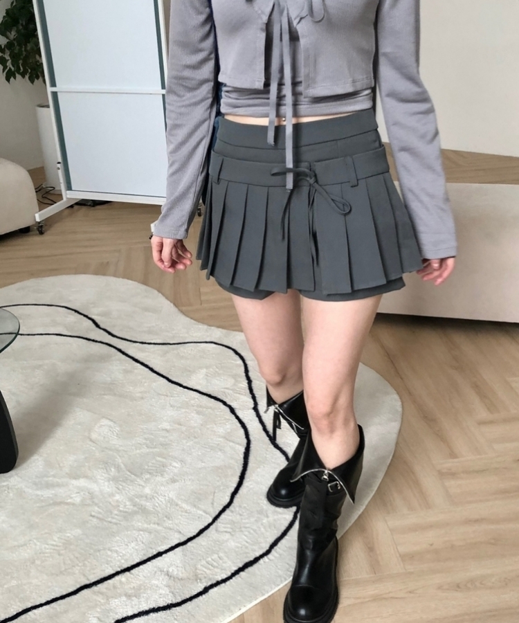 ツーウェイプリーツリボンミニスカート CHARCOAL