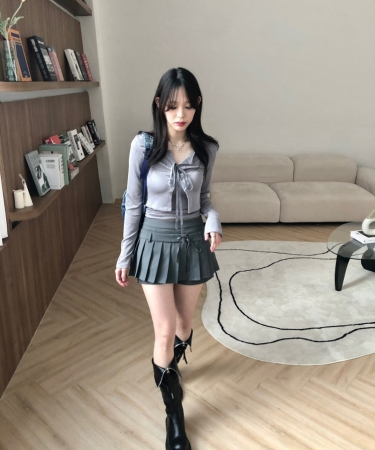 ツーウェイプリーツリボンミニスカート CHARCOAL