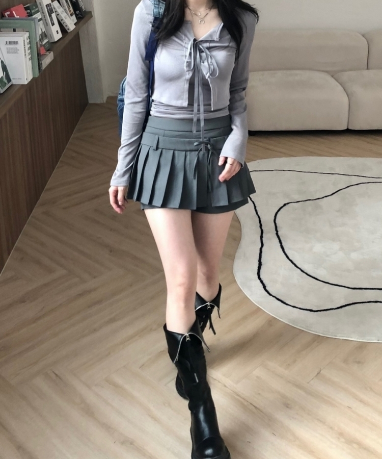 ツーウェイプリーツリボンミニスカート CHARCOAL