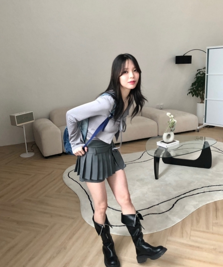 ツーウェイプリーツリボンミニスカート CHARCOAL