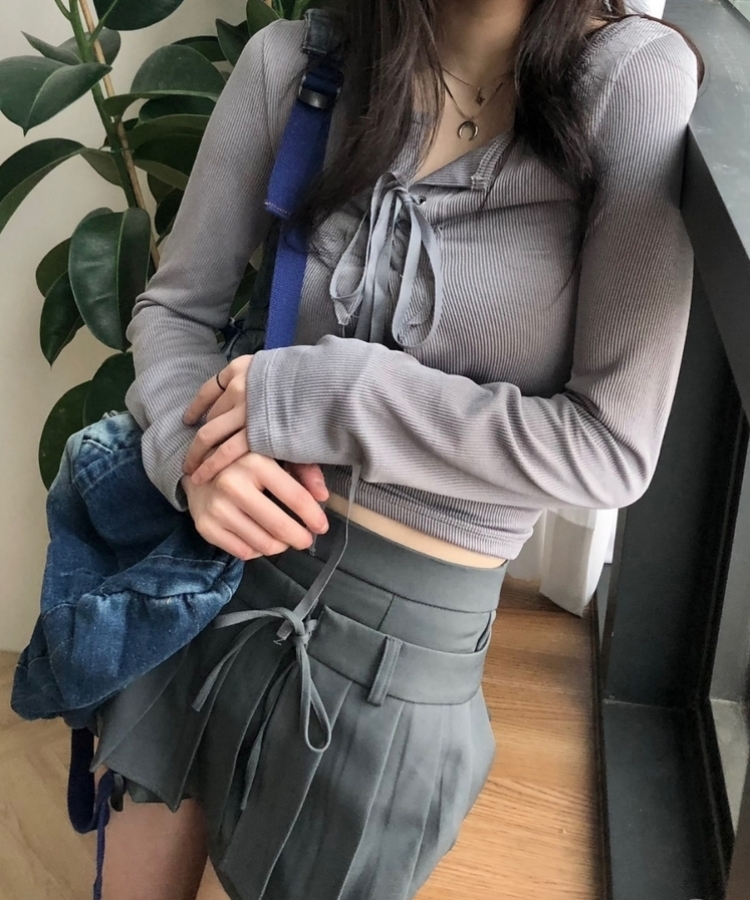 ツーウェイプリーツリボンミニスカート CHARCOAL