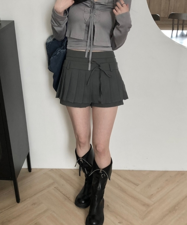 ツーウェイプリーツリボンミニスカート CHARCOAL