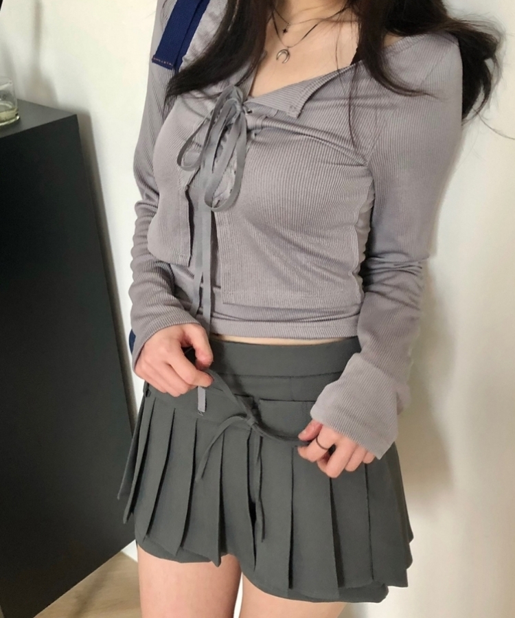 ツーウェイプリーツリボンミニスカート CHARCOAL