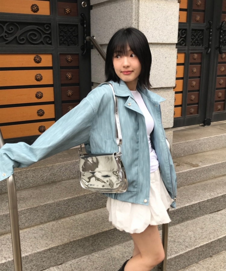 カラーネックフェイクレザージャケット｜ジャケット｜韓国