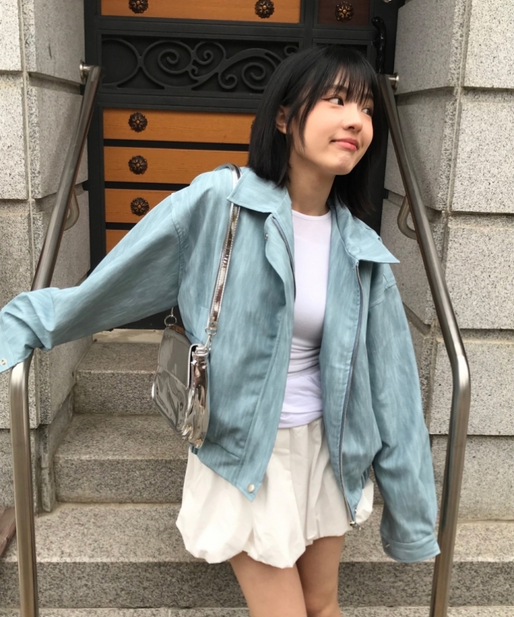 カラーネックフェイクレザージャケット｜ジャケット｜韓国