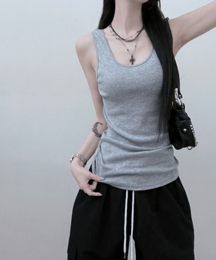 면슬림유넥라운드레이어드롱나시 그레이