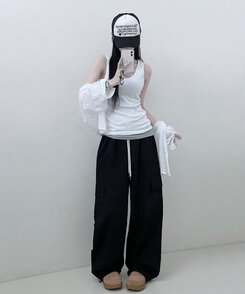 Uネックラウンドレイヤードロングタンクトップ WHITE