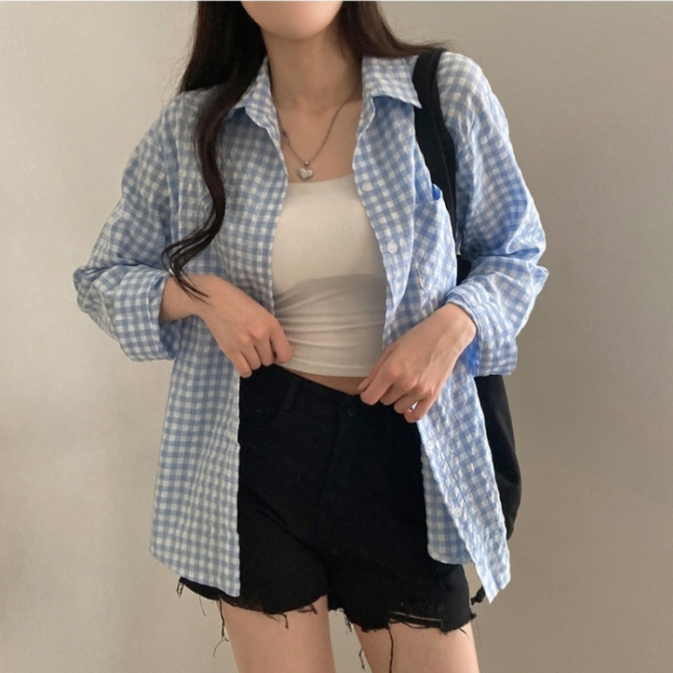 힐스 오버핏 긴팔 체크 남방 셔츠 소라