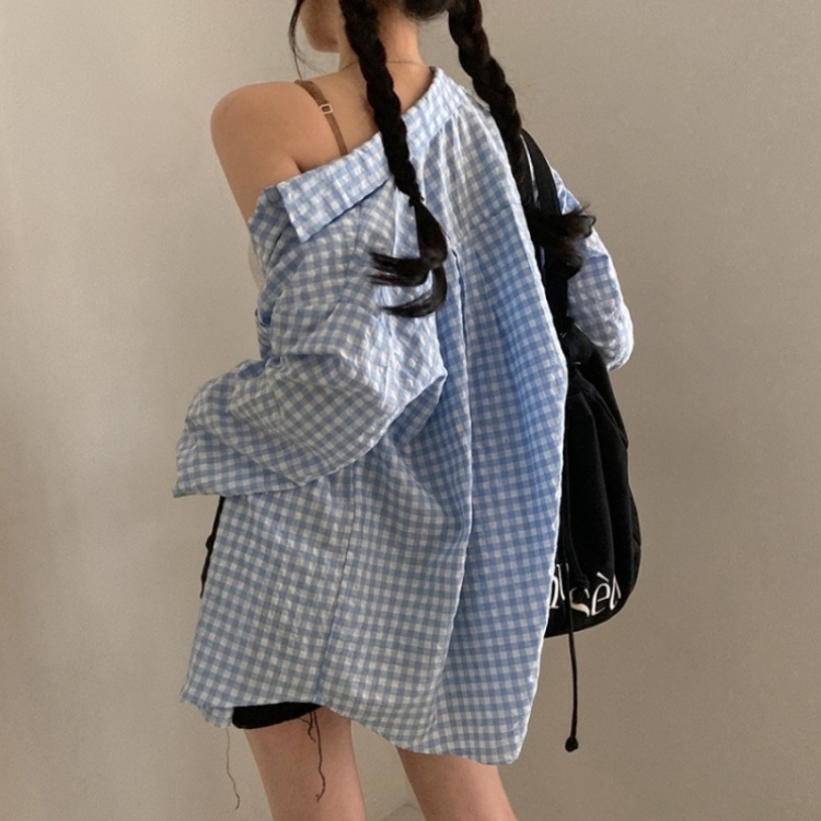 힐스 오버핏 긴팔 체크 남방 셔츠 소라