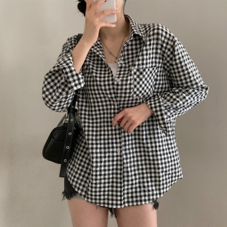 힐스 오버핏 긴팔 체크 남방 셔츠 블랙