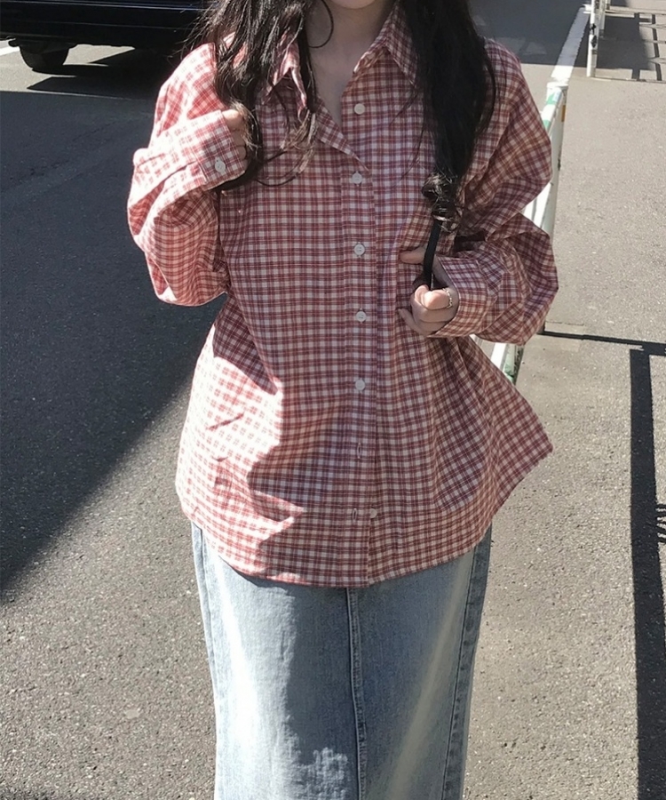 デイリールーズフィットチェックシャツ RED
