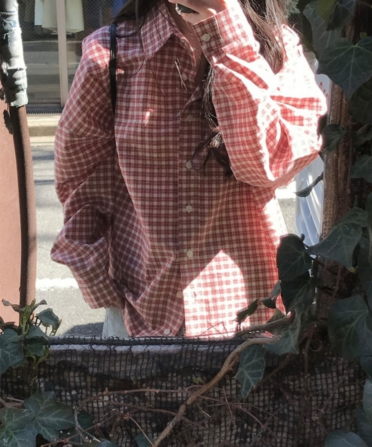 デイリールーズフィットチェックシャツ RED