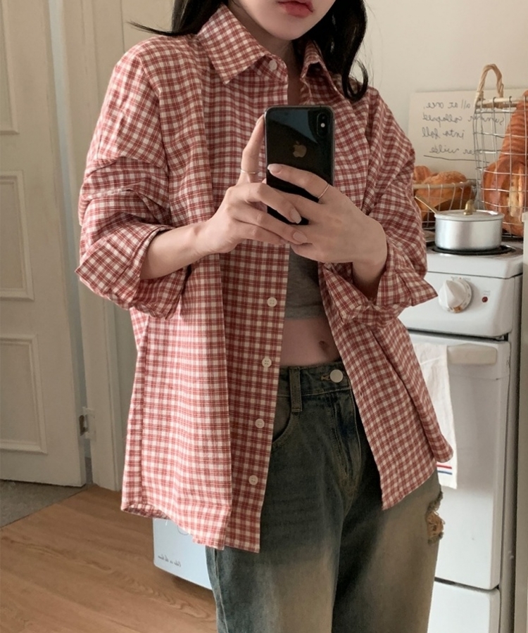 デイリールーズフィットチェックシャツ RED