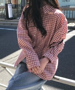 デイリールーズフィットチェックシャツ RED