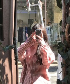 デイリールーズフィットチェックシャツ RED