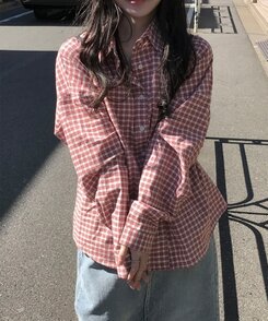 デイリールーズフィットチェックシャツ RED