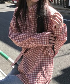 デイリールーズフィットチェックシャツ RED