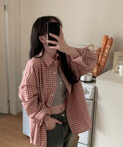 デイリールーズフィットチェックシャツ RED