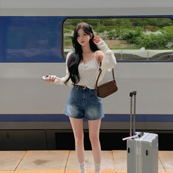 ショートパンツ ベーシックデニムミディAラインパンツ BLUE