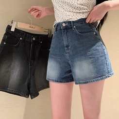 ショートパンツ ベーシックデニムミディAラインパンツ BLUE