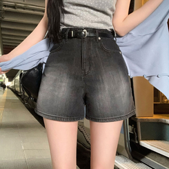 ショートパンツ ベーシックデニムミディAラインパンツ BLACK