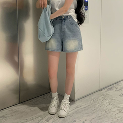ショートパンツ ベーシックデニムミディAラインパンツ LIGHT BLUE