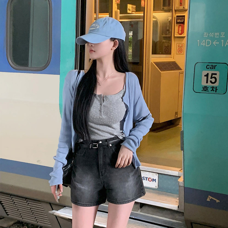 ベーシックデニムミディAラインパンツ BLACK