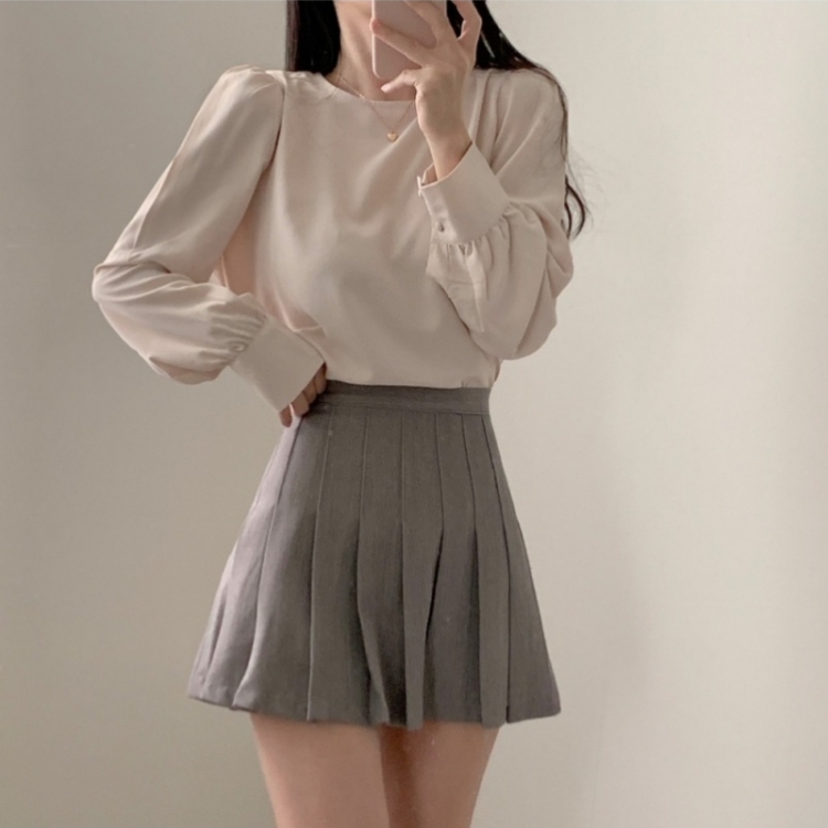 니드 셔링 블라우스 연베이지