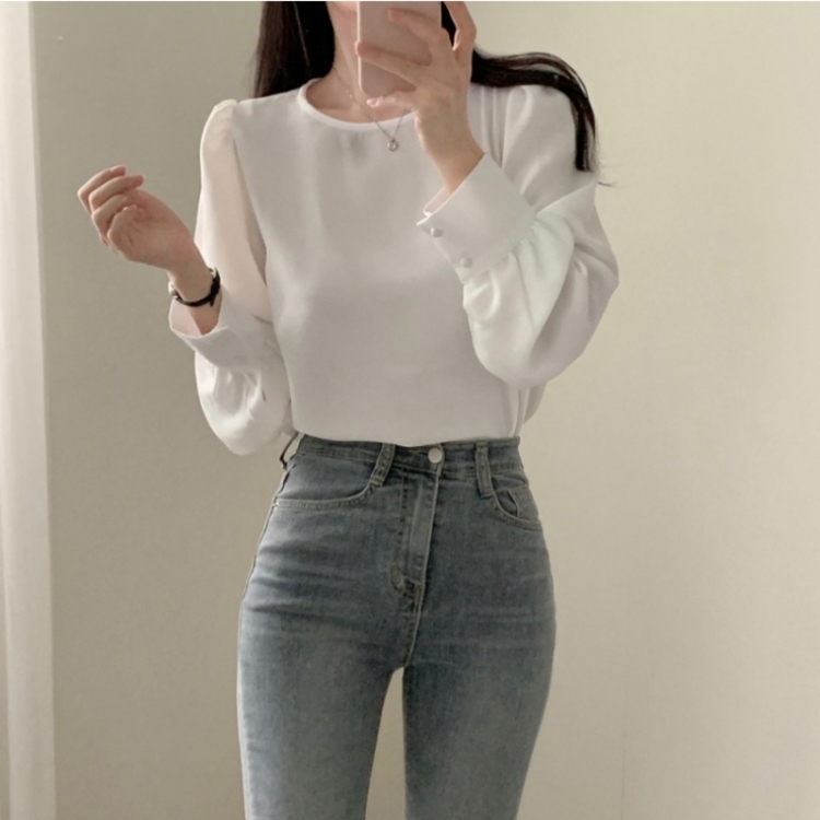 니드 셔링 블라우스 화이트