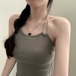 ノースリーブ ストリングレイヤードクロップホルターネックキャミソール KHAKI