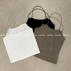 ノースリーブ ストリングレイヤードクロップホルターネックキャミソール