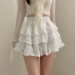 シフォンレースティアードスカート｜ミニスカート｜韓国