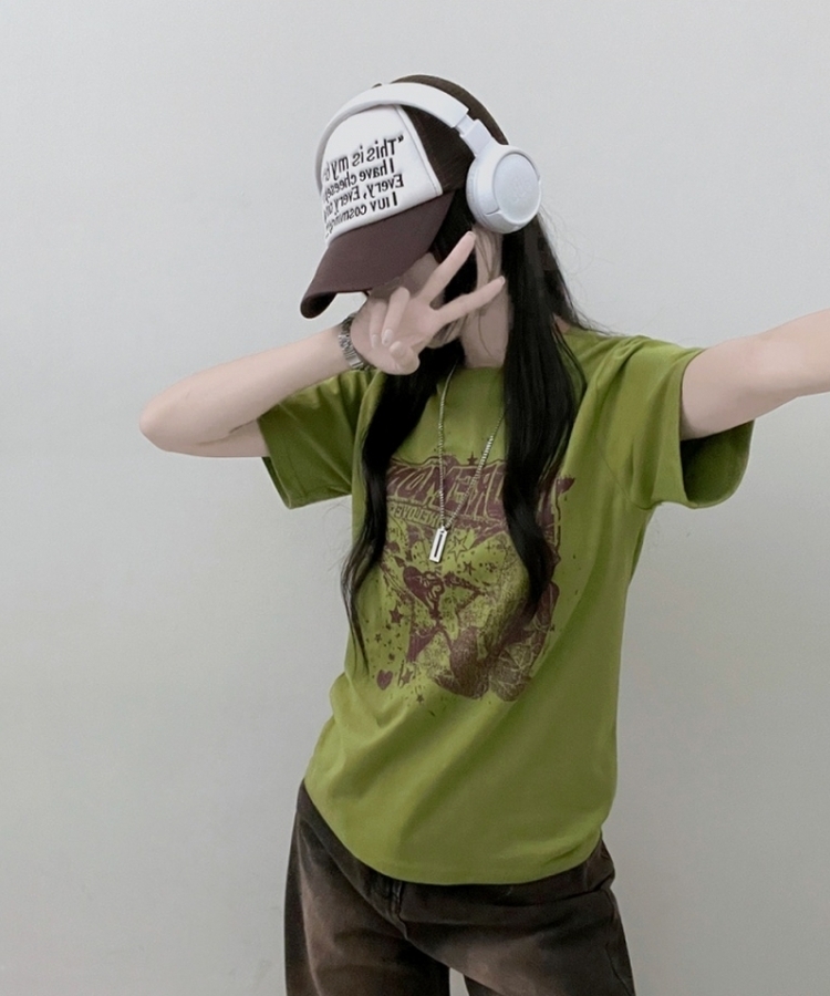 ビンテージセミクロップ半袖Tシャツ LIGHT GREEN