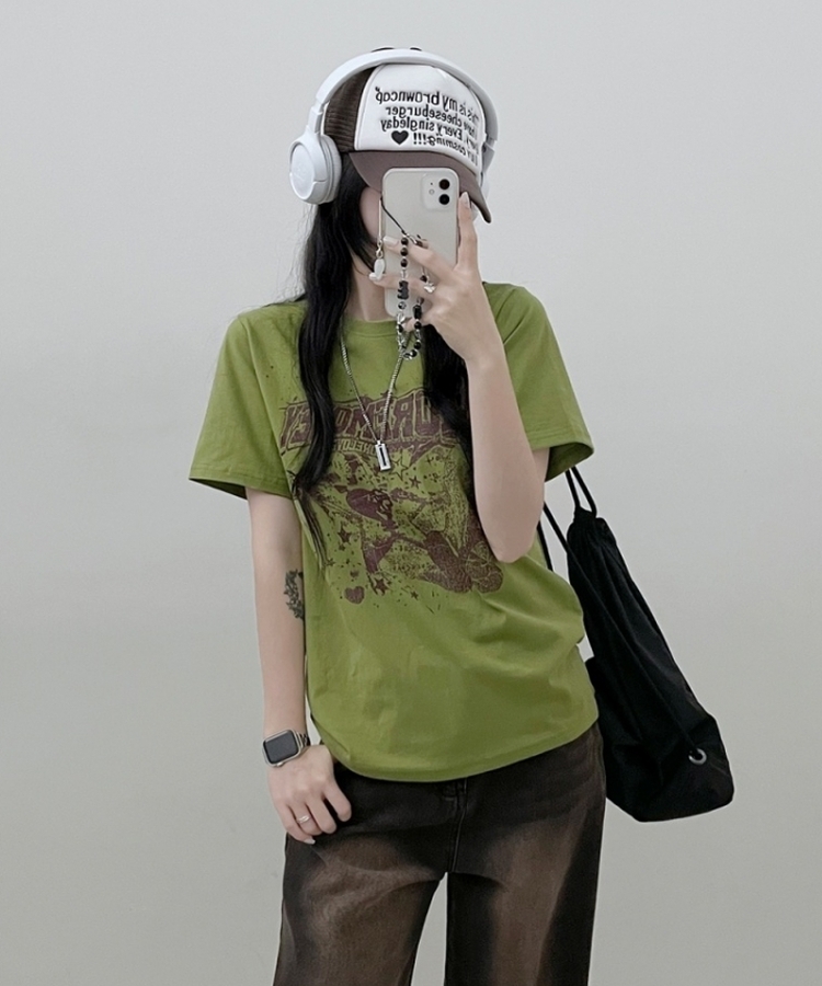 ビンテージセミクロップ半袖Tシャツ LIGHT GREEN