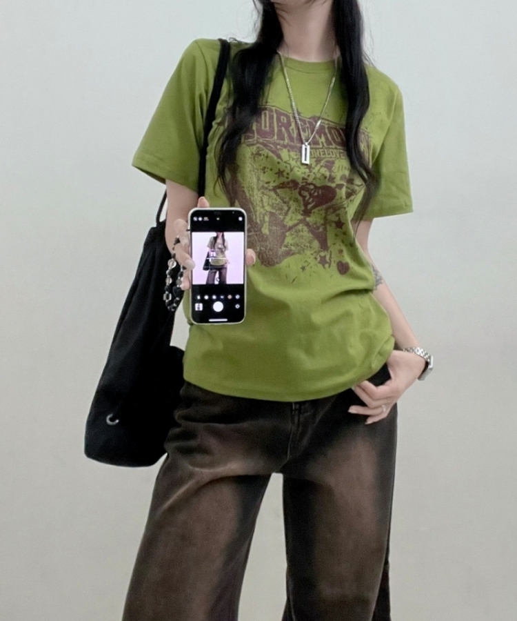 ビンテージセミクロップ半袖Tシャツ LIGHT GREEN