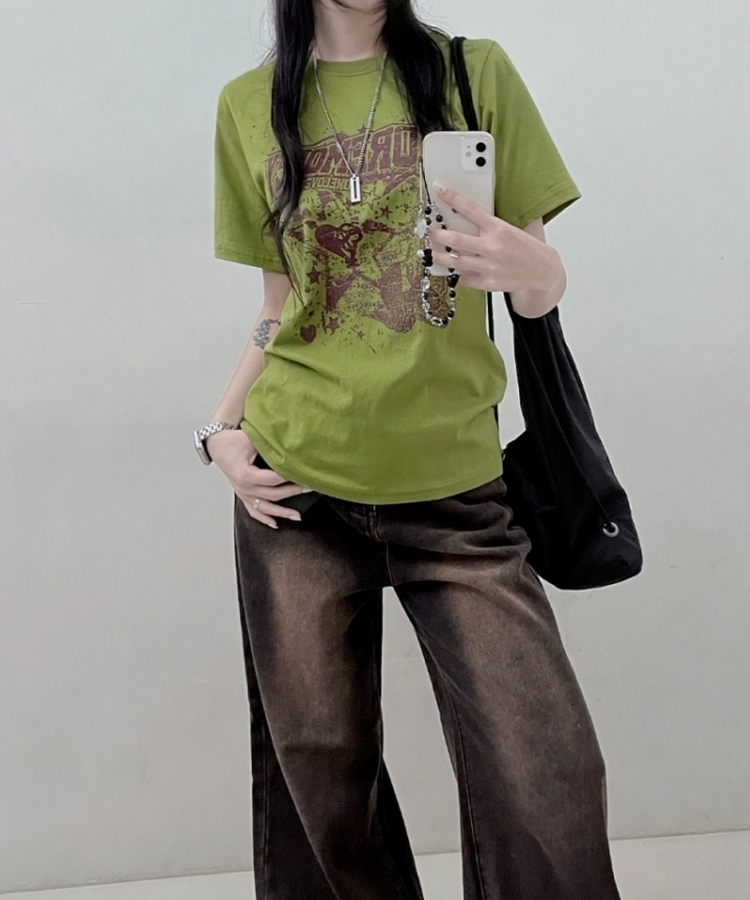 ビンテージセミクロップ半袖Tシャツ LIGHT GREEN