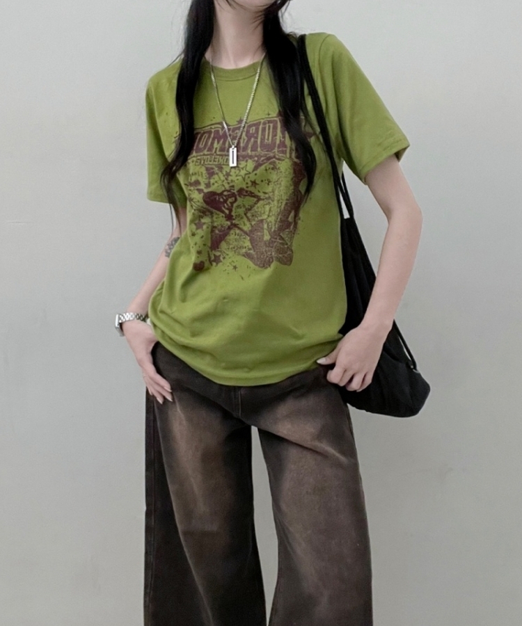 ビンテージセミクロップ半袖Tシャツ LIGHT GREEN